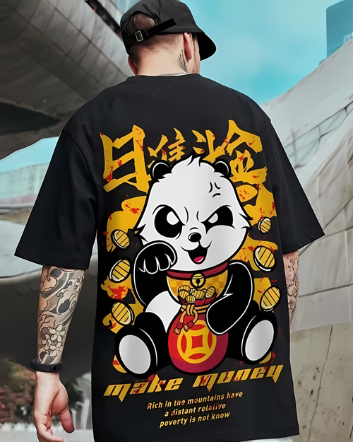 Oversized black, red t-shirt for men - MavinClub