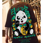 Oversized T shirt Down shoulder Black t-shirt mens - Green Panda