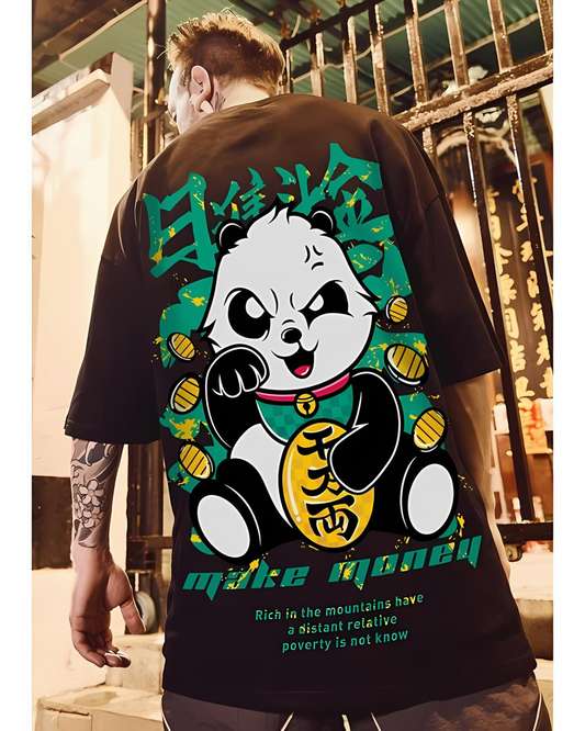 Down shoulder t-shirt mens - Green Panda
