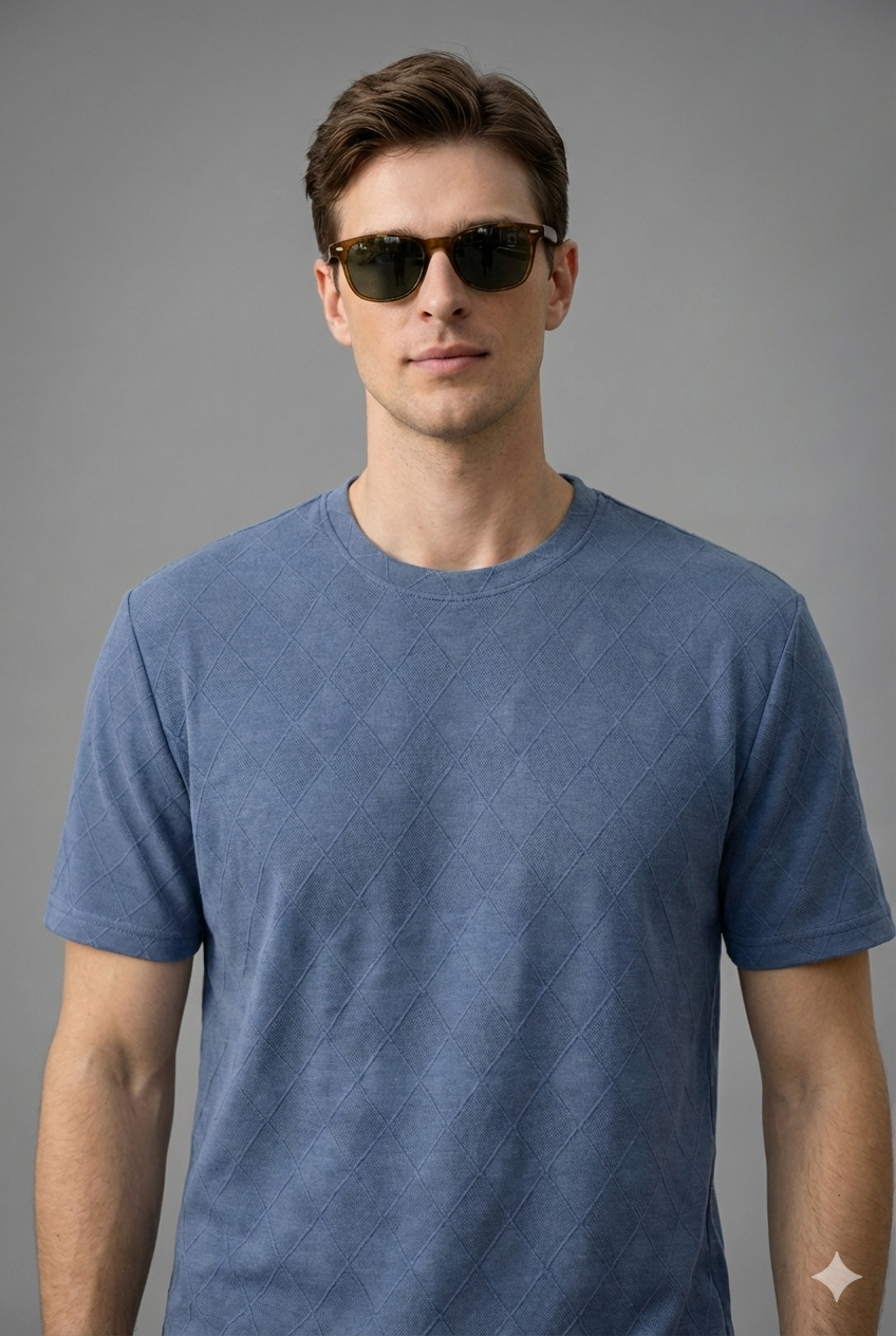 Crazybee T-shirt <> Diamond Texture_Blue