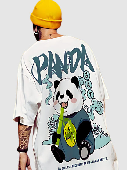 Back printed Tshirt mens - Crazybee - Panda White