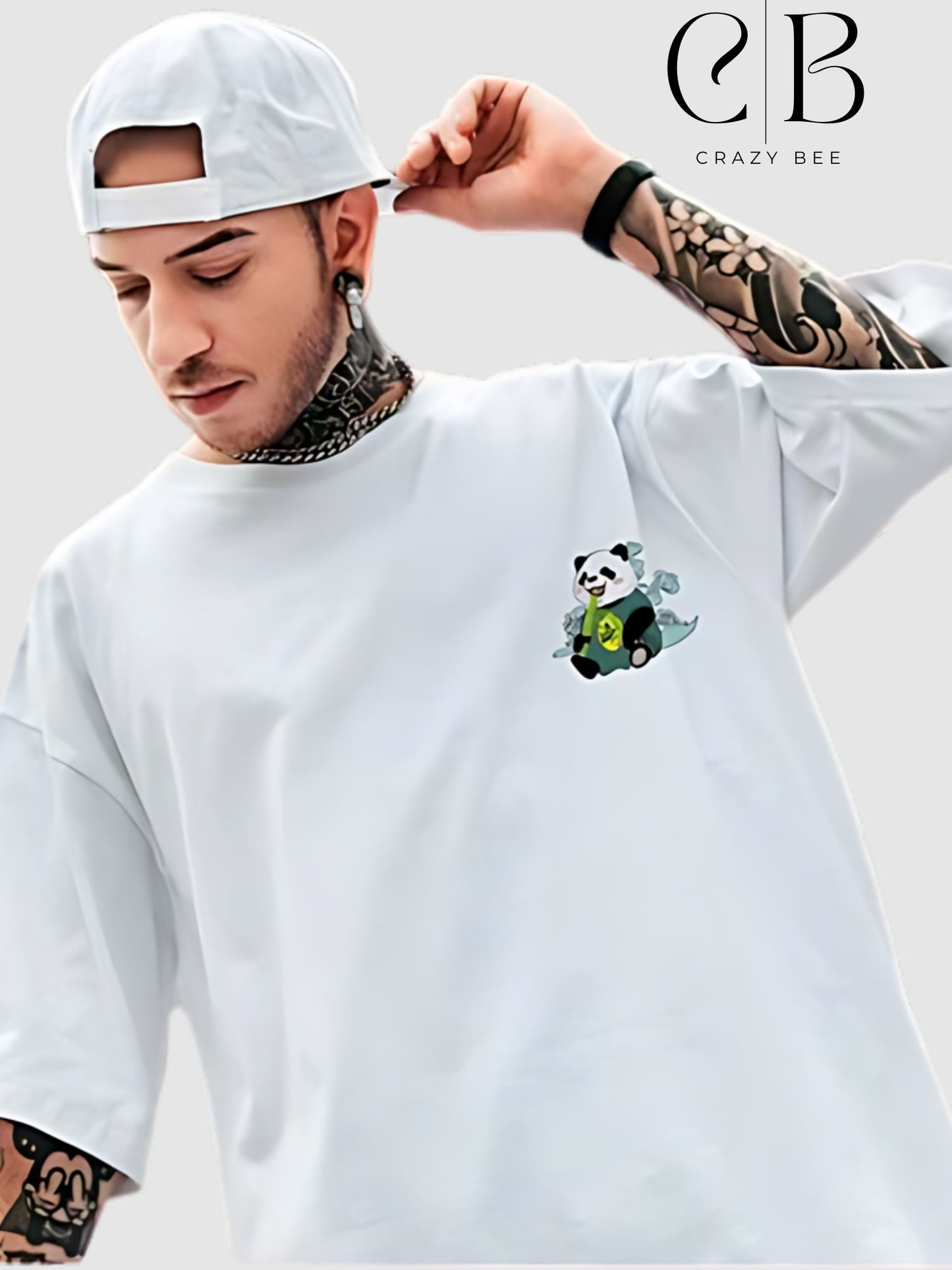 Back printed Tshirt mens - Crazybee - Panda White