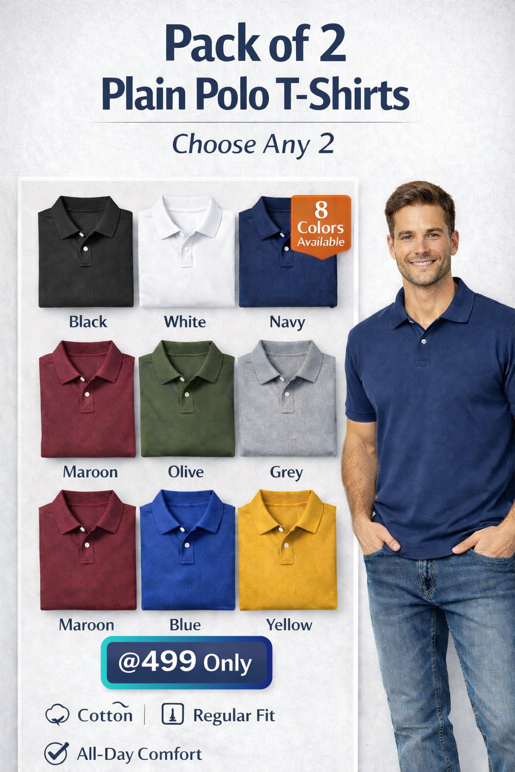 Pack of 2 - Polo Collar Neck Tshirt - (Select)