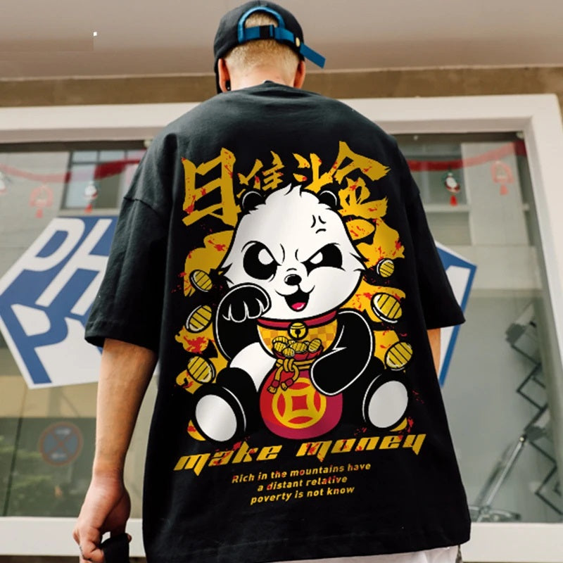Panda Oversized tshirt for men trendy back printed down shoulder baggy fit Mens branded trending off Shoulder best printed tees