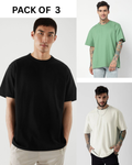 Pack of 3 Plain tees> (Green,Off-white, Black)