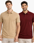 Pack of 2 Maroon, Beige t-shirts combo for men - MavinClub