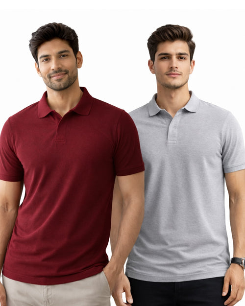 Pack of 2 Light Grey, Maroon, Grey t-shirts combo for men - MavinClub