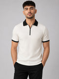 White Black Contrast Zipper Polo