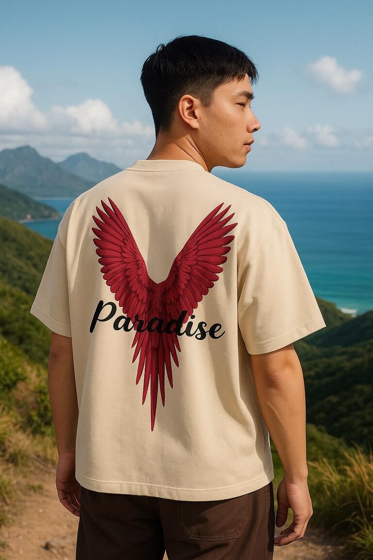Crazybee Off White Cotton Tshirt- Paradise