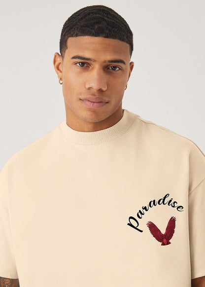 Crazybee Off White Cotton Tshirt- Paradise