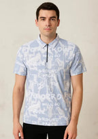 CRAZYBEE 《》Sky Blue Typography Zipper Polo Tshir