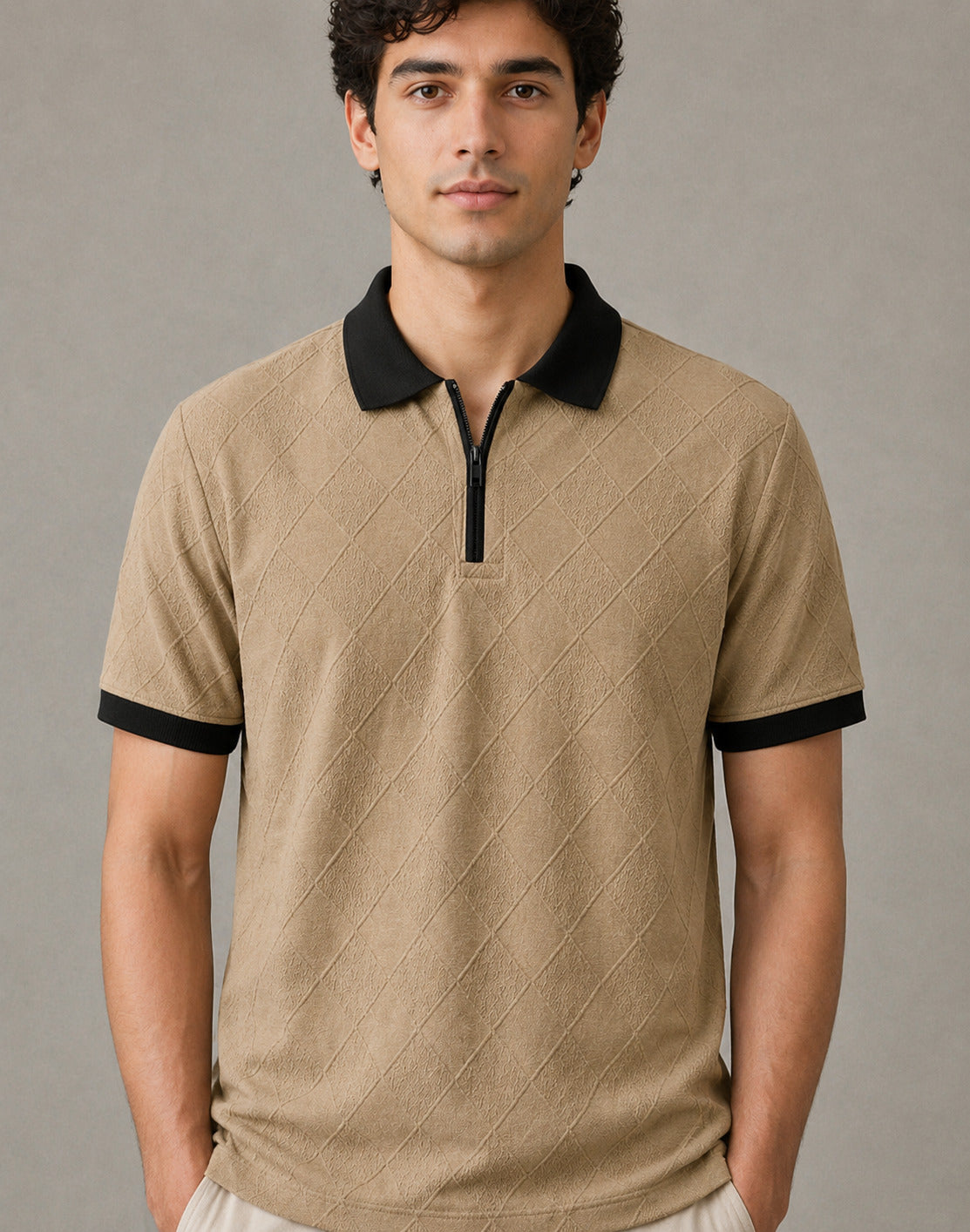 Zipper_diamond_Beige/Black
